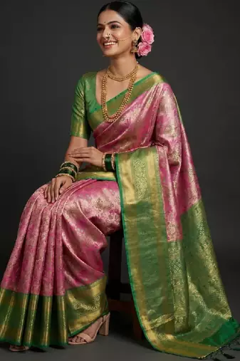 Ethnic motifs zari art silk handloom kanjeevaram saree