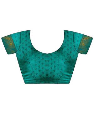Teal kanjivaram woven design sarees with blouse piece unstiched blouse 4