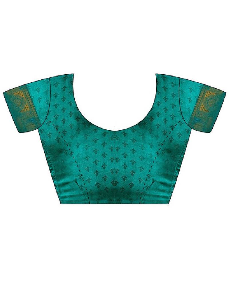 Teal kanjivaram woven design sarees with blouse piece unstiched blouse