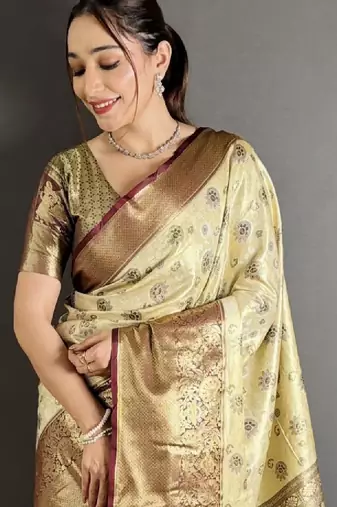 Woven design zari silk blend handloom kanjeevaram saree