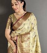 Woven design zari silk blend handloom kanjeevaram saree