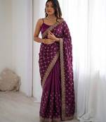 Wine Designer Saree Fendy Silk with Beds Elegance 