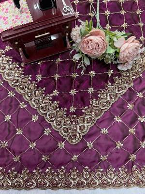 Wine Designer Saree Fendy Silk with Beds Elegance  5