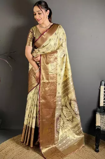 Woven design zari silk blend handloom kanjeevaram saree