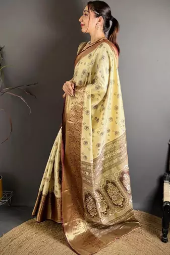 Woven design zari silk blend handloom kanjeevaram saree