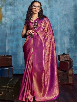 Woven design kanjeevaram saree with blouse piece 1