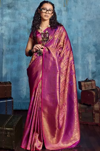 Woven design kanjeevaram saree with blouse piece