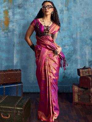 Woven design kanjeevaram saree with blouse piece 3