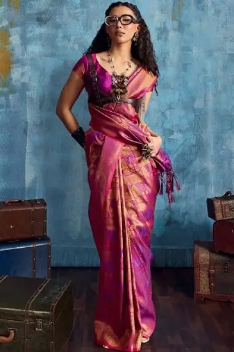 Woven design kanjeevaram saree with blouse piece