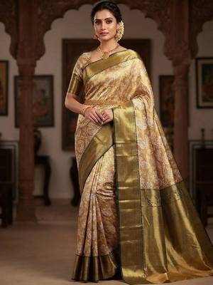 Woven design zari silk blend kanjeevaram saree 1