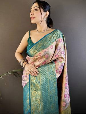 Woven design zari silk blend handloom kanjeevaram saree 2