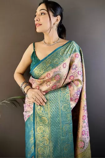 Woven design zari silk blend handloom kanjeevaram saree