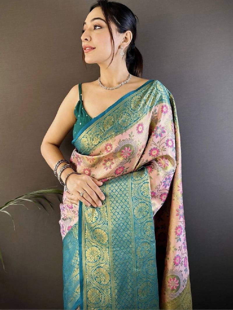 Woven design zari silk blend handloom kanjeevaram saree