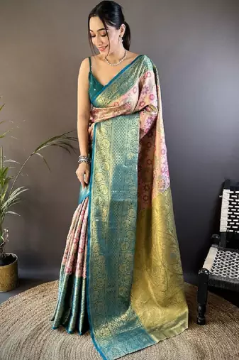 Woven design zari silk blend handloom kanjeevaram saree