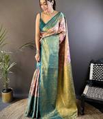 Woven design zari silk blend handloom kanjeevaram saree