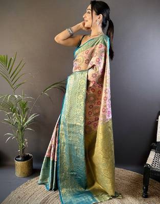 Woven design zari silk blend handloom kanjeevaram saree 3