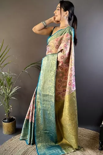 Woven design zari silk blend handloom kanjeevaram saree