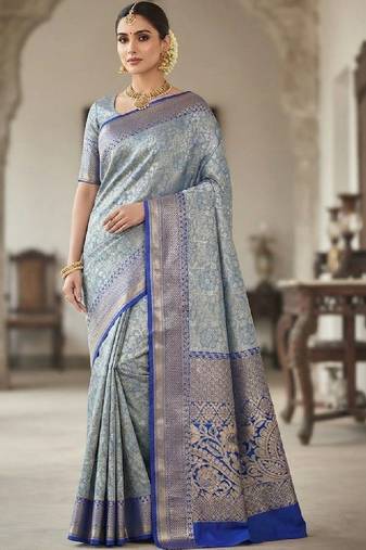 Woven design zari silk blend kanjeevaram saree
