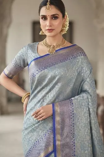 Woven design zari silk blend kanjeevaram saree