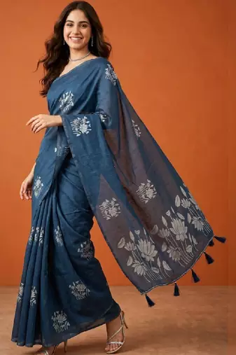 Floral zari pure cotton handloom kanjeevaram saree