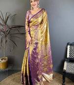Ethnic motifs zari silk blend designer kanjeevaram saree