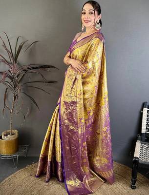 Ethnic motifs zari silk blend designer kanjeevaram saree 3
