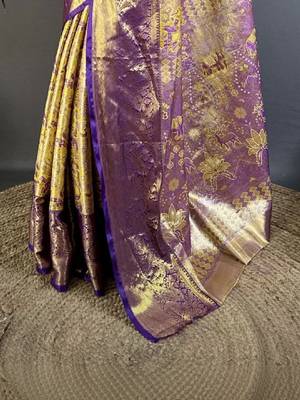 Ethnic motifs zari silk blend designer kanjeevaram saree 4