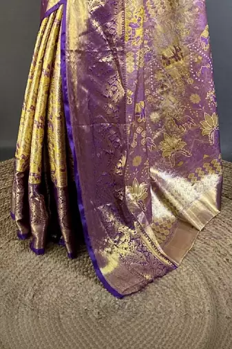 Ethnic motifs zari silk blend designer kanjeevaram saree