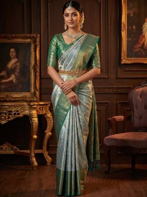 Ethnic motifs zari art silk handloom kanjeevaram saree 1