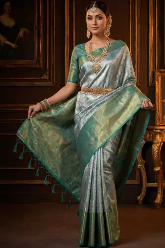 Ethnic motifs zari art silk handloom kanjeevaram saree