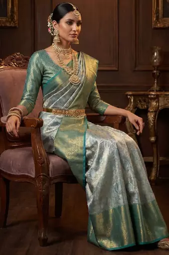 Ethnic motifs zari art silk handloom kanjeevaram saree