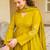 Mustard yellow viscose chanderi embroidered suit set