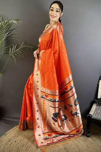 Ethnic motifs woven design zari silk blend designer kanjeevaram saree