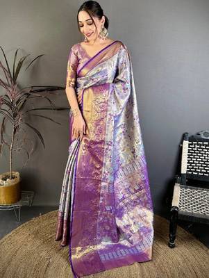 Ethnic motifs zari silk blend designer kanjeevaram saree 1