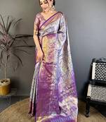 Ethnic motifs zari silk blend designer kanjeevaram saree