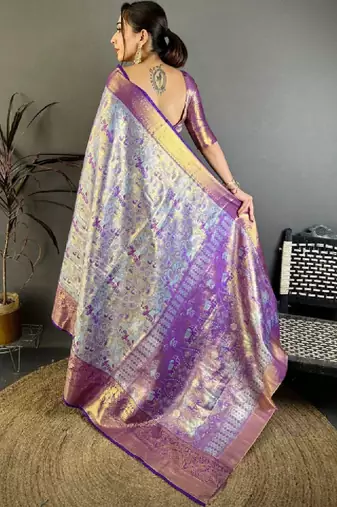 Ethnic motifs zari silk blend designer kanjeevaram saree
