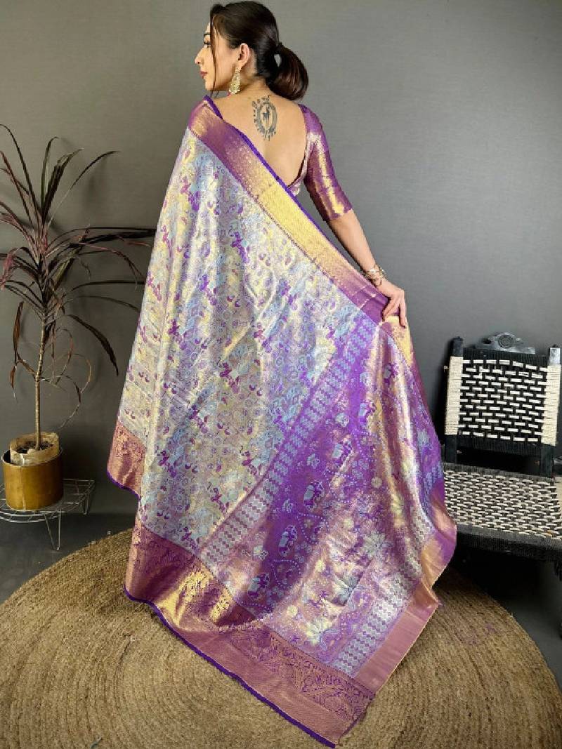 Ethnic motifs zari silk blend designer kanjeevaram saree