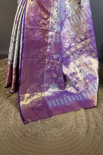 Ethnic motifs zari silk blend designer kanjeevaram saree