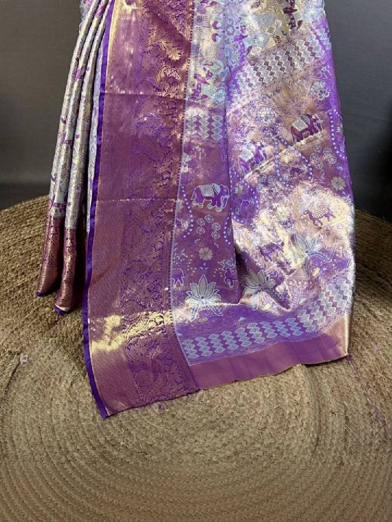 Ethnic motifs zari silk blend designer kanjeevaram saree