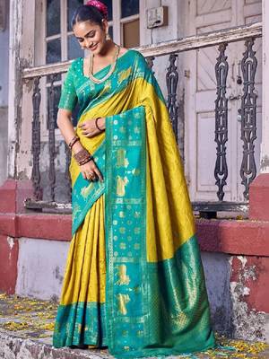 Woven design zari silk blend kanjeevaram saree 1