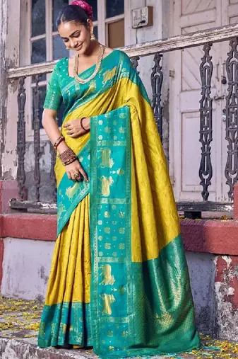 Woven design zari silk blend kanjeevaram saree