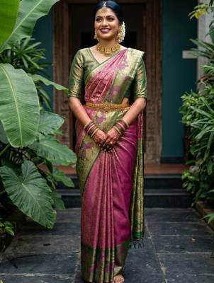 Woven design zari art silk designer kanjeevaram saree 1