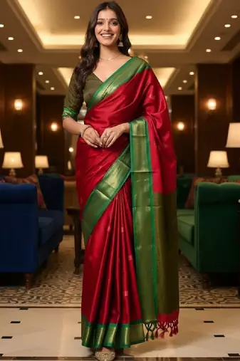Woven design zari pure cotton kanjeevaram saree with unstitched blouse piece