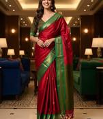 Woven design zari pure cotton kanjeevaram saree with unstitched blouse piece