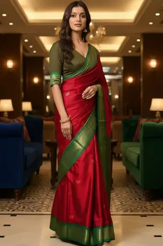 Woven design zari pure cotton kanjeevaram saree with unstitched blouse piece