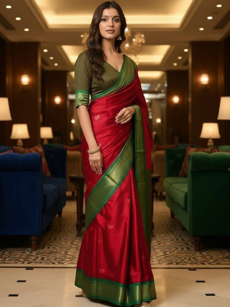 Woven design zari pure cotton kanjeevaram saree with unstitched blouse piece