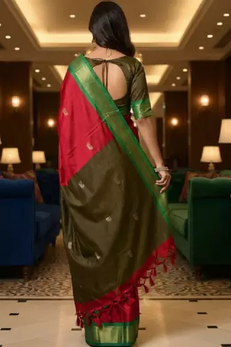Woven design zari pure cotton kanjeevaram saree with unstitched blouse piece