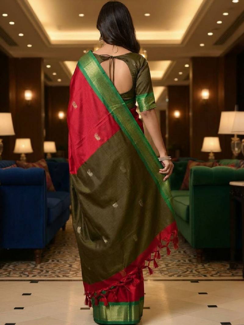 Woven design zari pure cotton kanjeevaram saree with unstitched blouse piece