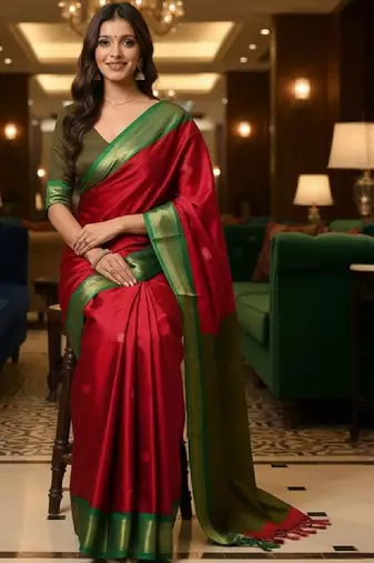 Woven design zari pure cotton kanjeevaram saree with unstitched blouse piece