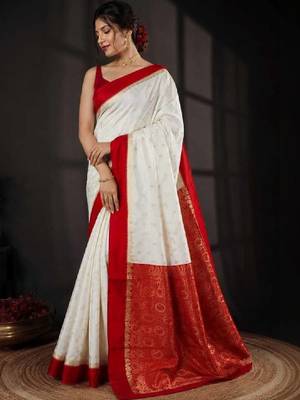 Women zari woven pure silk kanjeevaram saree with contrast pallu 1